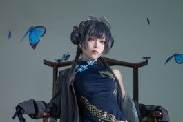 矢量鱼《蔚蓝档案》龙华妃咲cos写真全解析：玄龙门门主的冷光蝶影与高级棚拍质感-绅士网