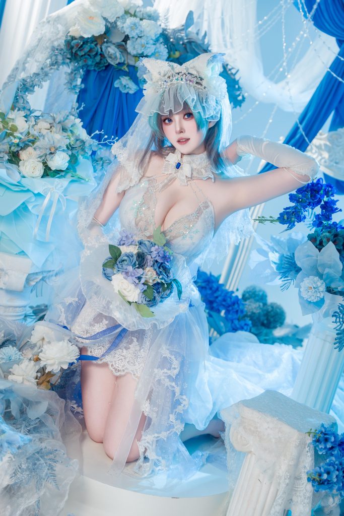 图片[5]-夏夏子 柴郡婚纱cos写真｜碧蓝航线Cheshire花嫁蓝白礼堂主题高清图集