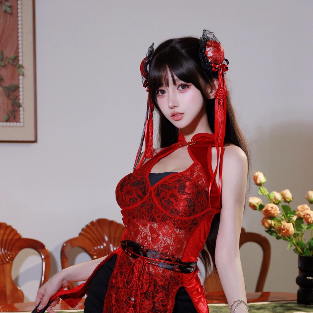 图片[6]-过期米线线喵中华娘写真赏析｜红黑国风造型解析