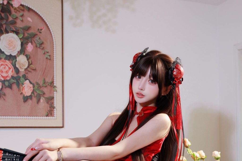 图片[2]-过期米线线喵中华娘写真赏析｜红黑国风造型解析