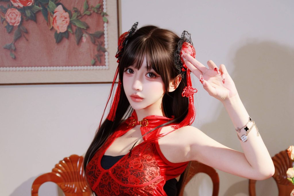 图片[3]-过期米线线喵中华娘写真赏析｜红黑国风造型解析