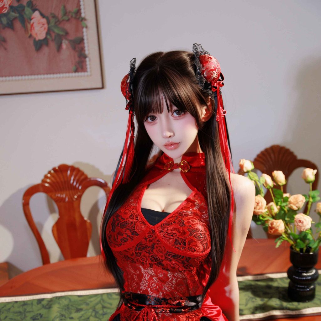 图片[5]-过期米线线喵中华娘写真赏析｜红黑国风造型解析