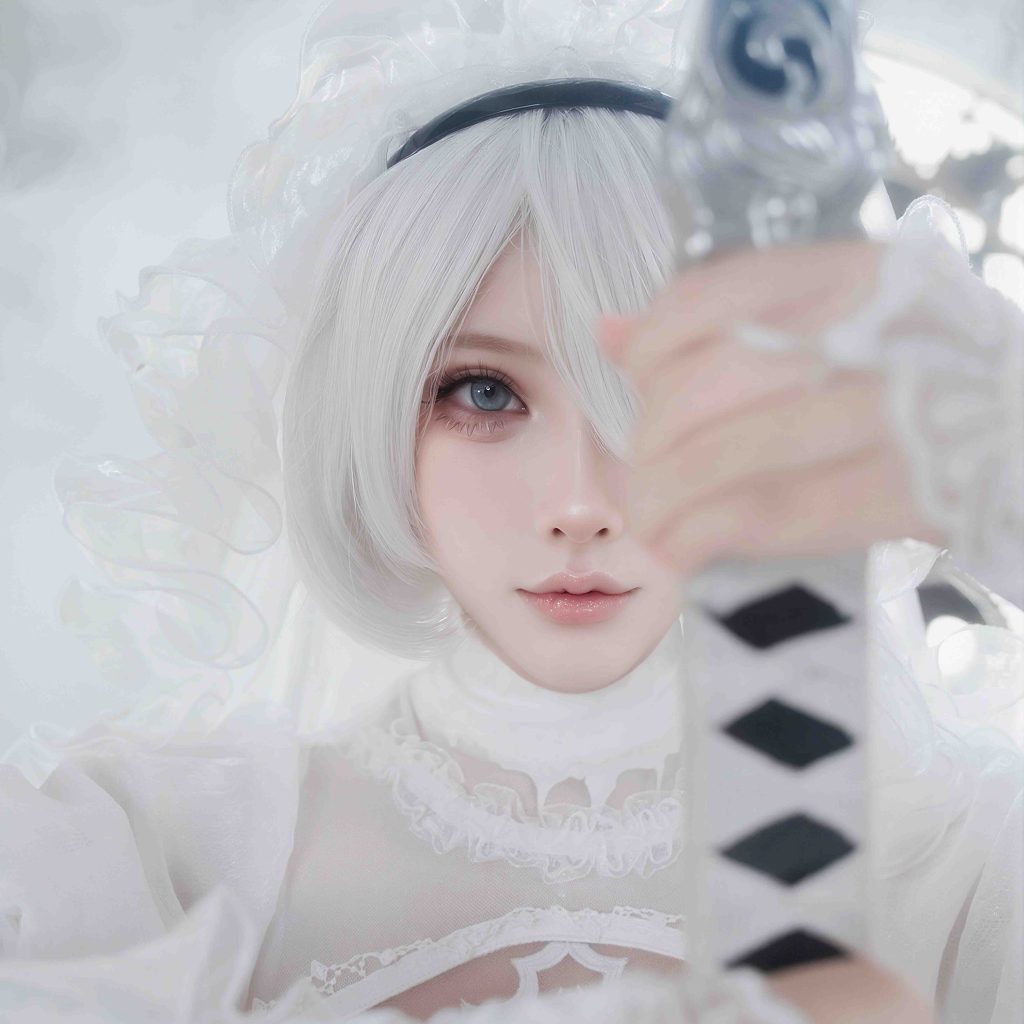 图片[2]-CatDemon你的喵崽尼尔机械纪元2B花嫁写真，白色机械新娘高清赏析