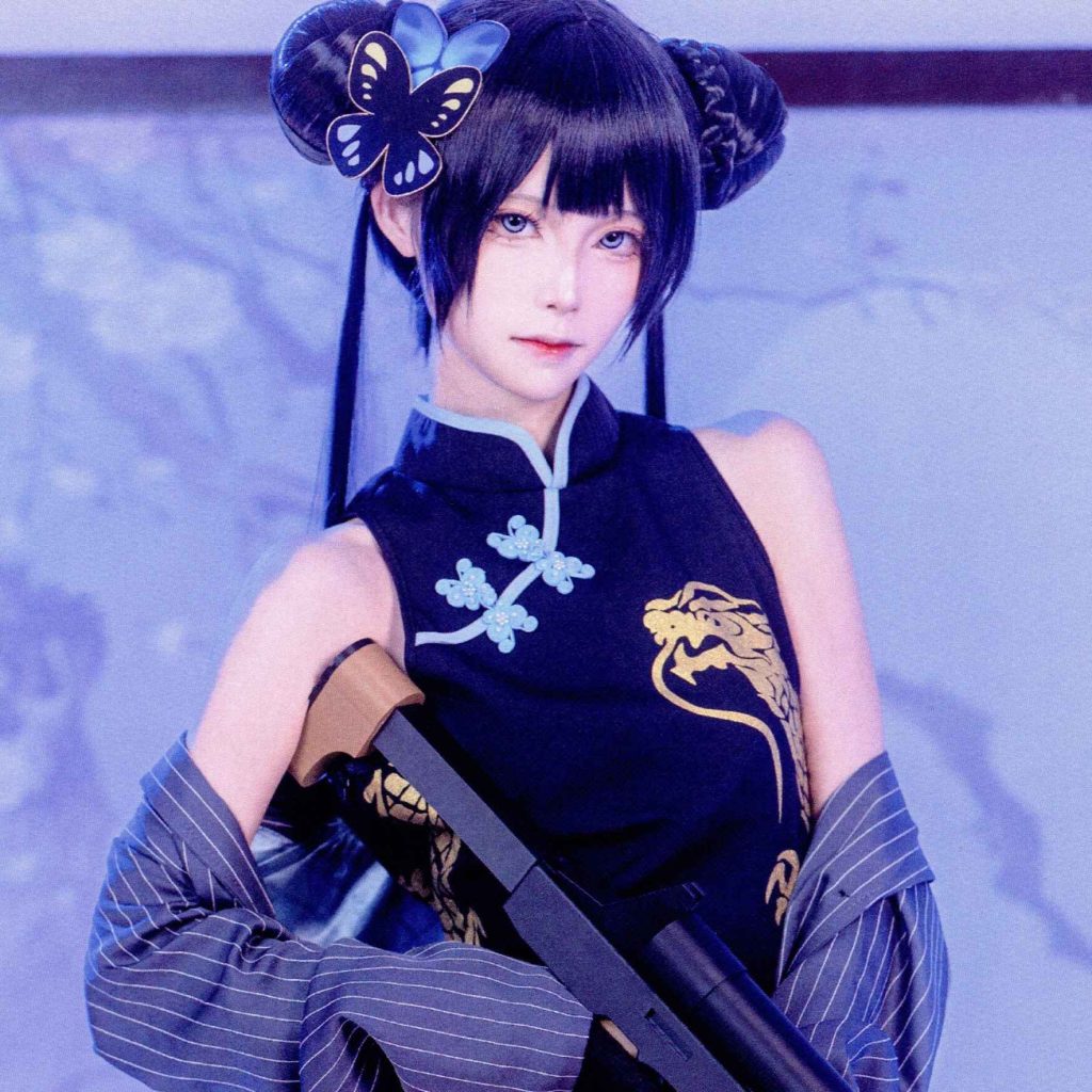 图片[3]-坂坂白妃咲写真赏析｜蔚蓝档案龙华妃咲旗袍COS冷蓝影调解析