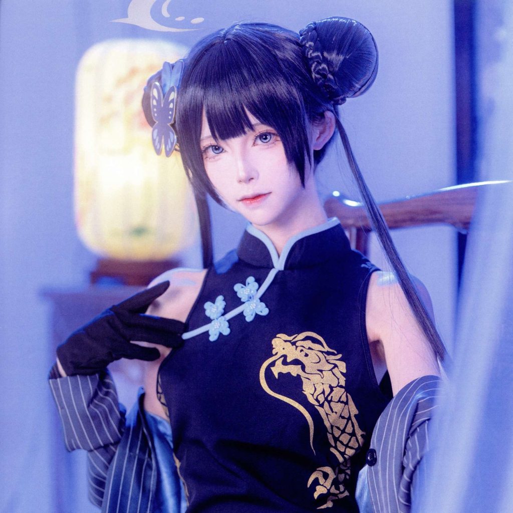 图片[6]-坂坂白妃咲写真赏析｜蔚蓝档案龙华妃咲旗袍COS冷蓝影调解析