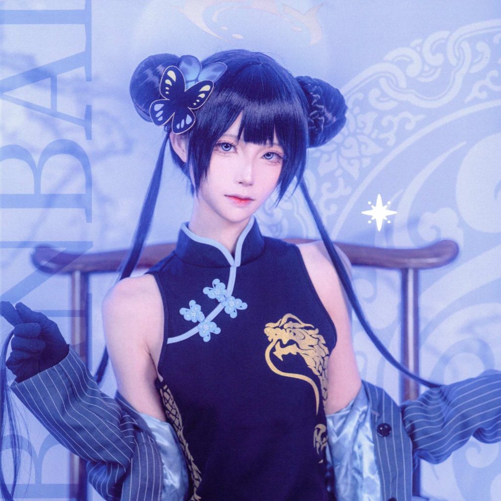 图片[2]-坂坂白妃咲写真赏析｜蔚蓝档案龙华妃咲旗袍COS冷蓝影调解析