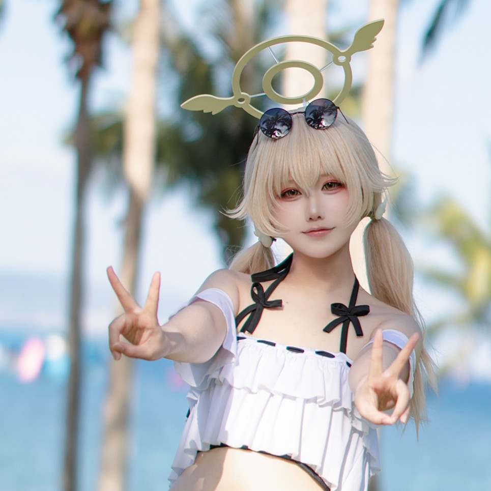 图片[3]-lunananya阿慈谷日富美泳装COS写真，蔚蓝档案夏日海边清爽还原