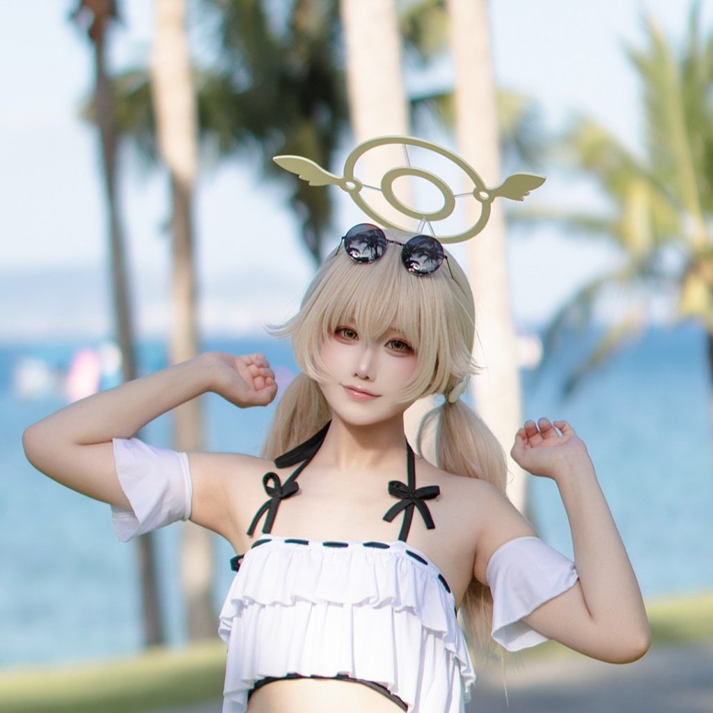 图片[2]-lunananya阿慈谷日富美泳装COS写真，蔚蓝档案夏日海边清爽还原