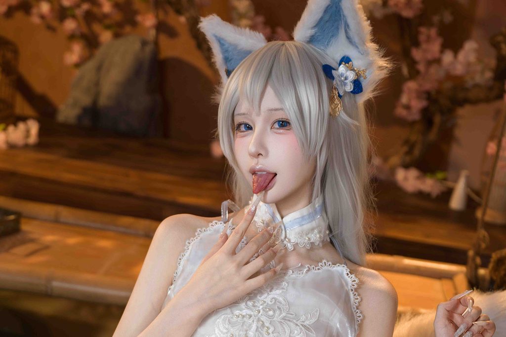 图片[3]-若若不男信浓COS写真｜碧蓝航线相融一梦白裙狐耳造型赏析