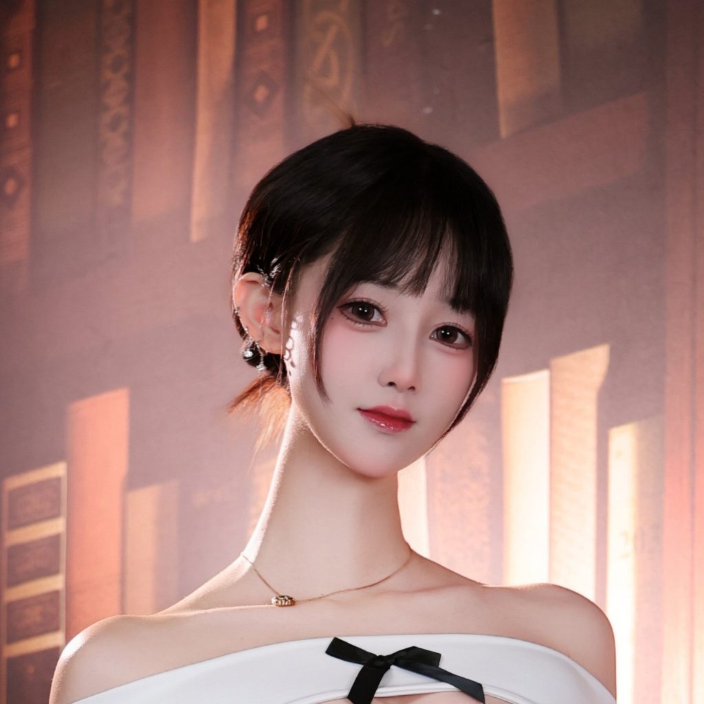 图片[3]-羽生三未甜系OL写真赏析｜复古书房里的白衣黑裙知性人像