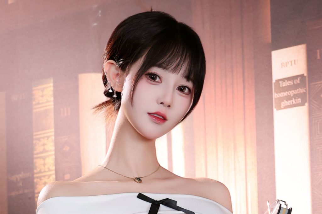 图片[5]-羽生三未甜系OL写真赏析｜复古书房里的白衣黑裙知性人像